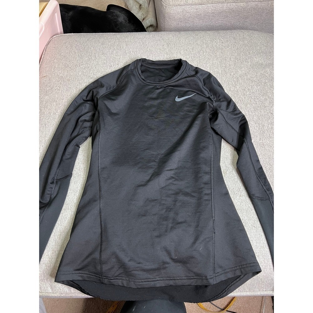Nike Dri-FIT Mens Long Sleeve Running Shirt Black Thumbhole Training Top Size M